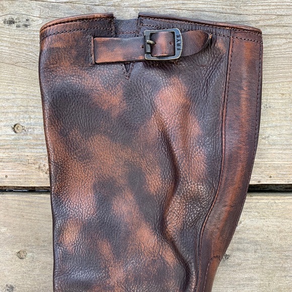 Frye slouchy brown distressed leather pullon boots - Picture 3 of 14